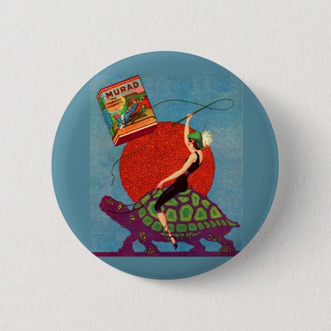 Chapa Redonda De 5 Cm Cigarrillos de Murad dama montando tortuga gigante (Anverso)