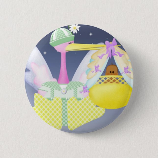 Chapa Redonda De 5 Cm Cigüeña con el bebé afroamericano (Anverso)