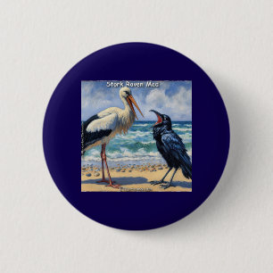 Chapa Redonda De 5 Cm Cigüeña Cuervo Loca – Charla de Aves de Playa