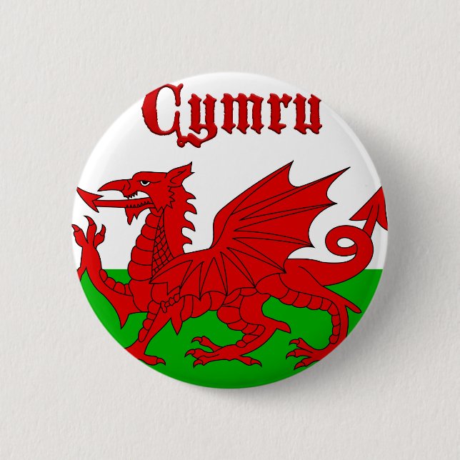 Chapa Redonda De 5 Cm Cimru de bandera galesa (Anverso)