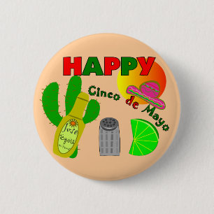Chapa Redonda De 5 Cm "Cinco cal del de Mayo feliz", Tequila y diseño d