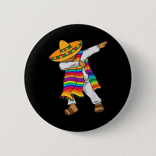 Chapa Redonda De 5 Cm Cinco De Mayo Dabbing Niños Poncho mexicanos peque (Anverso)