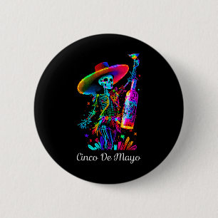Chapa Redonda De 5 Cm Cinco De Mayo Esqueleto Calavera De Azúcar Colorid