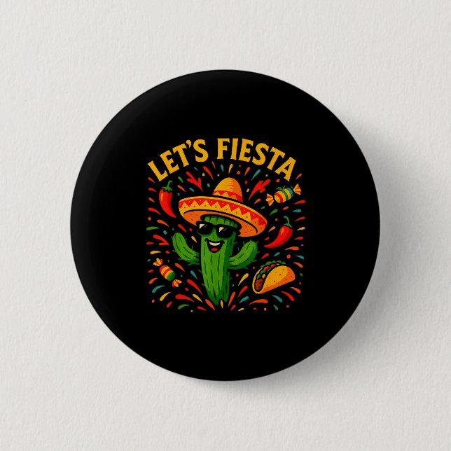 Chapa Redonda De 5 Cm Cinco de mayo mexican cactus party funny letsCinco (Anverso)