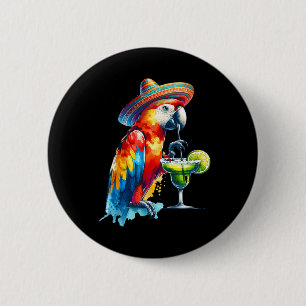 Chapa Redonda De 5 Cm Cinco De Mayo Sombrero Mexicano Loro Bebiendo Un M