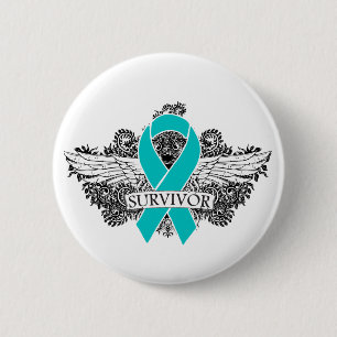 Chapa Redonda De 5 Cm Cinta coa alas del SUPERVIVIENTE del cáncer