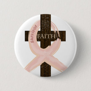 Chapa Redonda De 5 Cm Cinta-Cruz del rosa del superviviente del cáncer