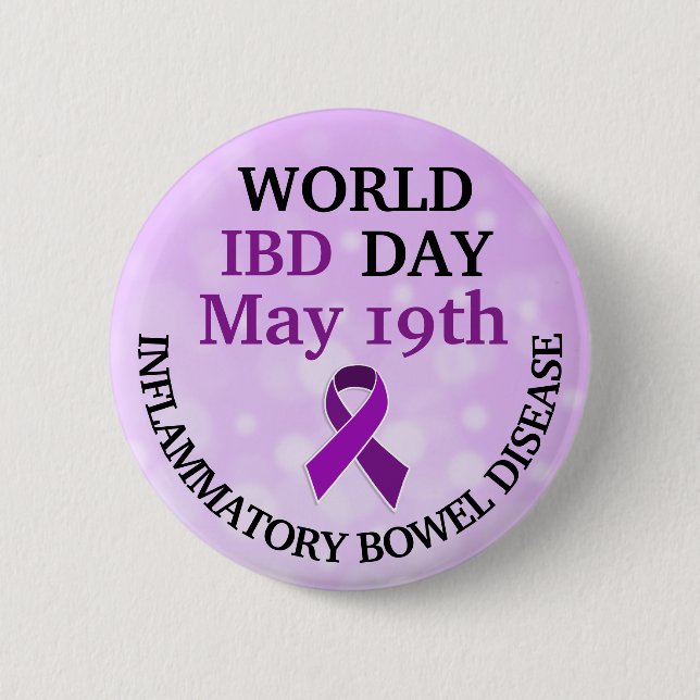Chapa Redonda De 5 Cm Cinta de sensibilización del Día Mundial de la IBD (Anverso)