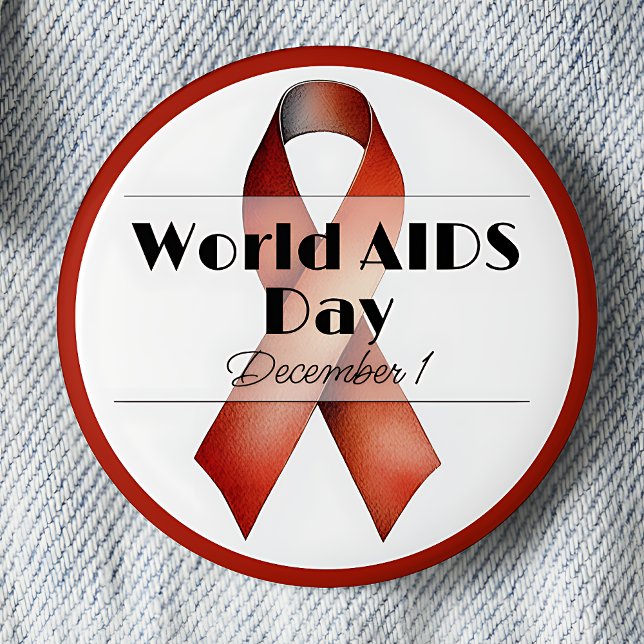Chapa Redonda De 5 Cm Cinta de sensibilización del Día Mundial del SIDA  (World AIDS Day is December 1 pinback button.  Red awareness ribbon.)