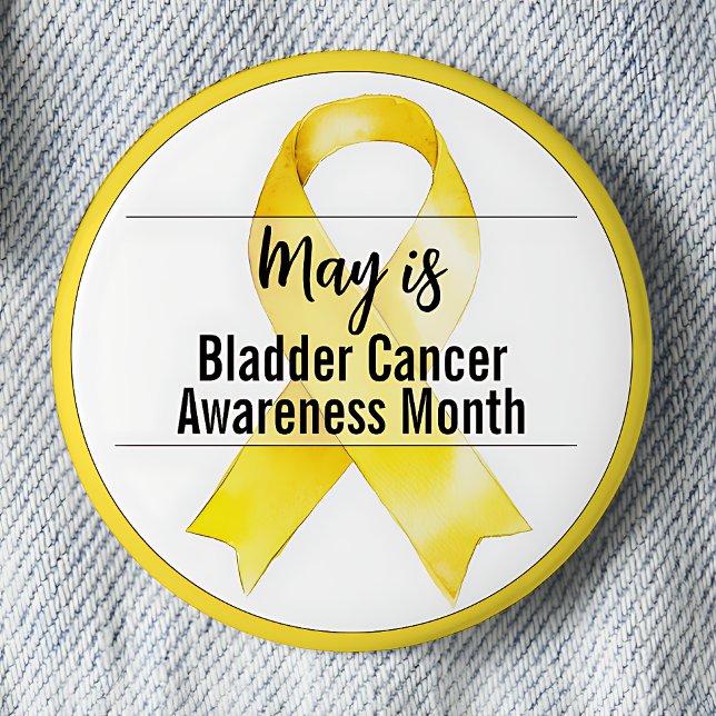 Chapa Redonda De 5 Cm Cinta del Mes de Concienciación sobre el Cáncer de (May is Bladder Cancer Awareness Month pinback button.  Yellow awareness ribbon.)