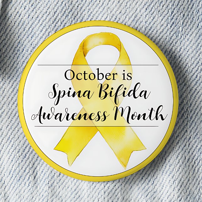 Chapa Redonda De 5 Cm Cinta del Mes de Concienciación sobre la Bifida en (October is Spina Bifida Awareness Month pinback button.  Yellow awareness ribbon.)