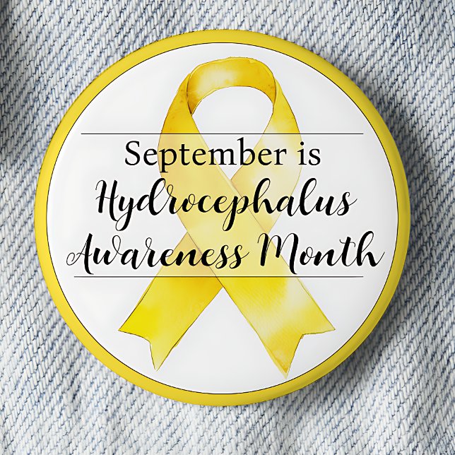 Chapa Redonda De 5 Cm Cinta del mes de sensibilización sobre hidrocefali (September is Hydrocephalus Awareness Month pinback button.  Yellow awareness ribbon.)