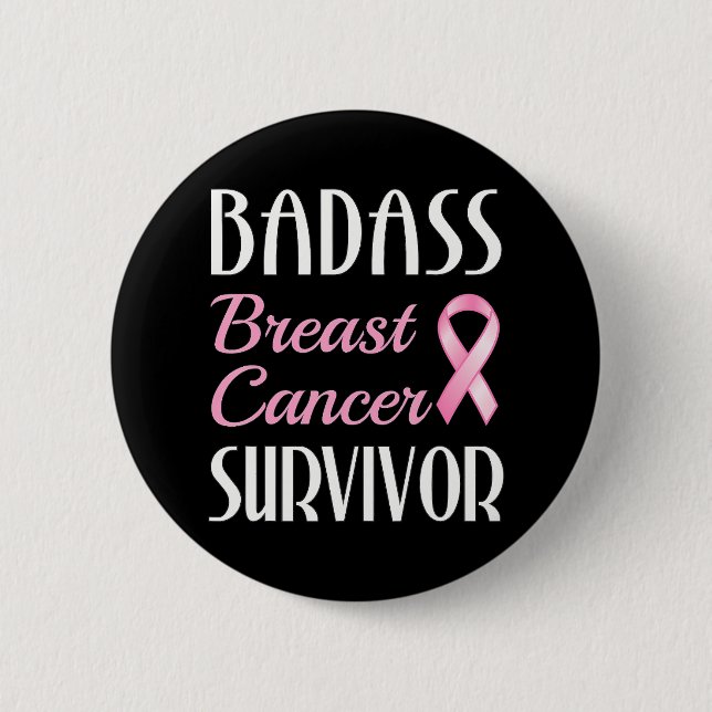 Chapa Redonda De 5 Cm Cinta rosada para sobreviviente de cáncer de mama  (Anverso)