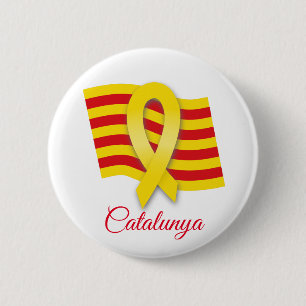Chapa Redonda De 5 Cm Cinta y bandera catalana