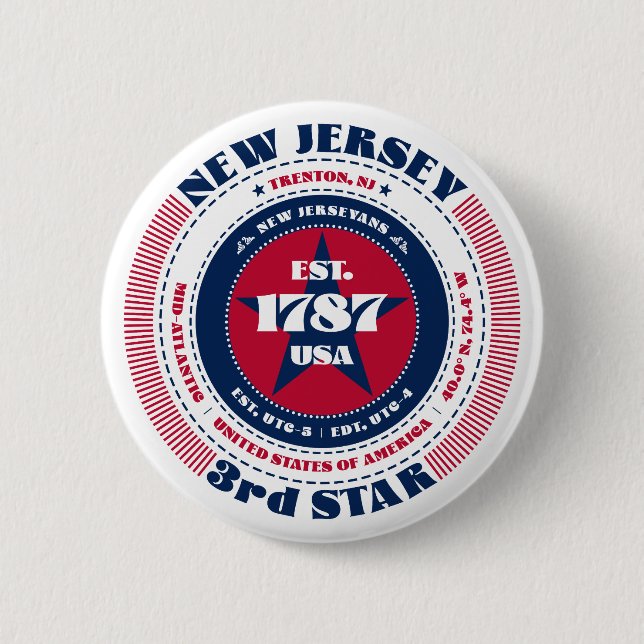 Chapa Redonda De 5 Cm Círculo patriótico de Nueva Jersey con detalles de (Anverso)