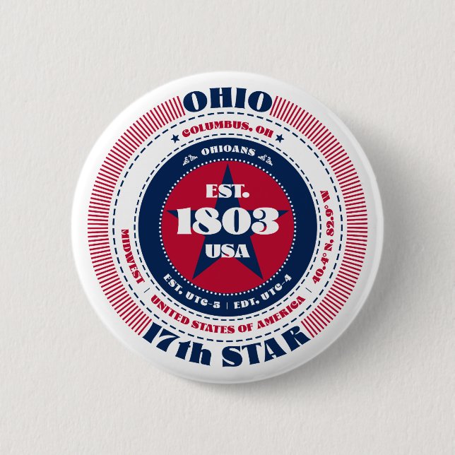 Chapa Redonda De 5 Cm Círculo patriótico de Ohio con detalles del estado (Anverso)