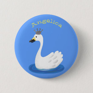 Chapa Redonda De 5 Cm Cisne blanco con personalizado de la corona