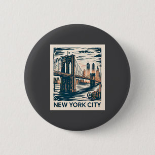 Chapa Redonda De 5 Cm Ciudad de Nueva York Puente de Brooklyn Retro Skyl
