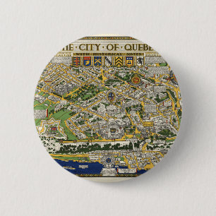 Chapa Redonda De 5 Cm Ciudad de Quebec con mapa histórico de la época de