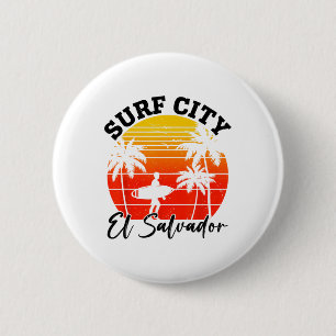 Chapa Redonda De 5 Cm Ciudad de Surf El Salvador Atardecer Retro Hombre