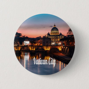 Chapa Redonda De 5 Cm Ciudad del Vaticano De Noche Iglesia Católica Roma