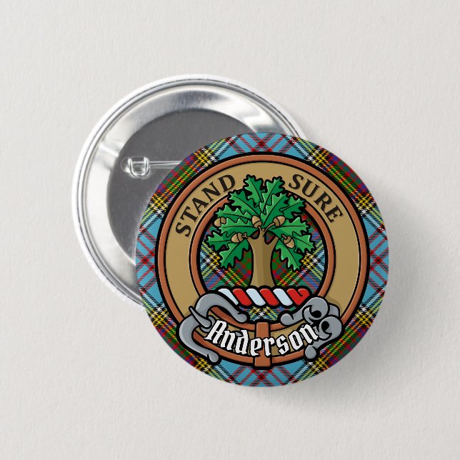 Chapa Redonda De 5 Cm Clan Anderson Escudo sobre Tartán (Anverso y reverso)