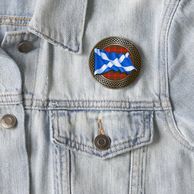 Chapa Redonda De 5 Cm Clan Bruce Tartan Knot & Flag (In situ)
