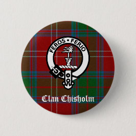 Chapa Redonda De 5 Cm Clan Chisholm Tartan & Escudo Badge