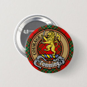 Chapa Redonda De 5 Cm Clan Cumming Escudo sobre Tartán