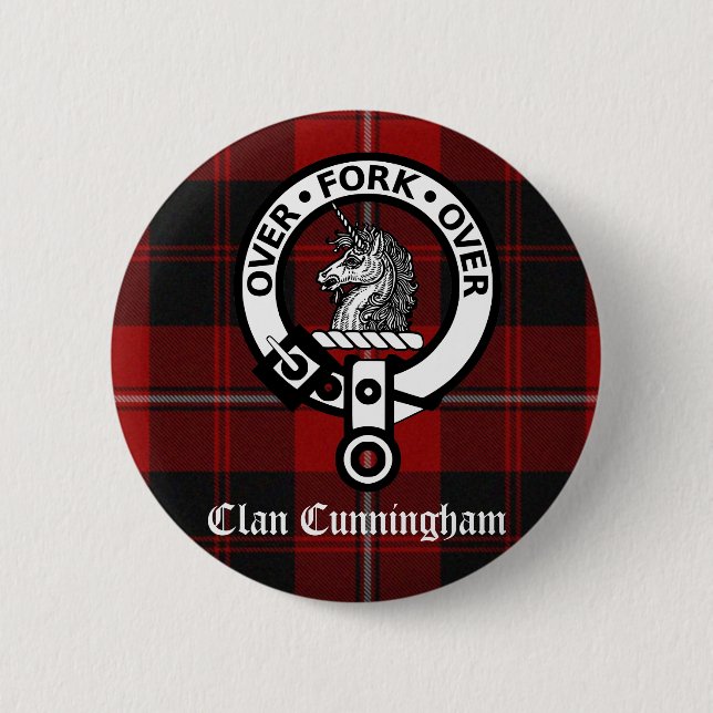 Chapa Redonda De 5 Cm Clan Cunningham Badge & Tartan (Anverso)
