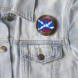 Chapa Redonda De 5 Cm Clan Hamilton Tartan Knot & Flag