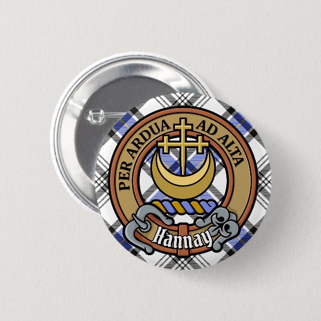Chapa Redonda De 5 Cm Clan Hannay Escudo sobre Tartán (Anverso y reverso)