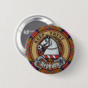 Chapa Redonda De 5 Cm Clan Hepburn Escudo sobre Tartán