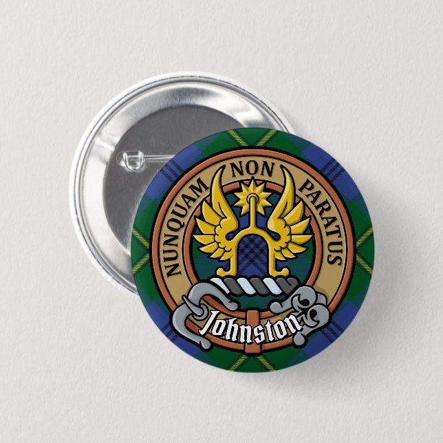 Chapa Redonda De 5 Cm Clan Johnston Escudo sobre Tartán (Anverso y reverso)