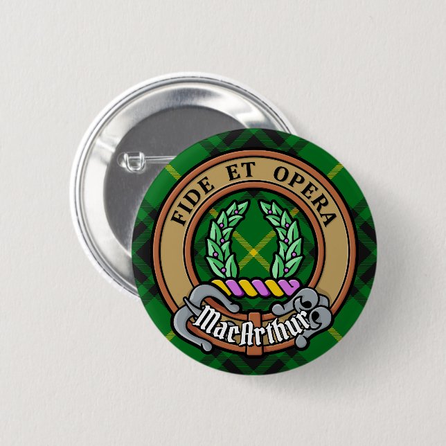 Chapa Redonda De 5 Cm Clan MacArthur Escudo sobre Tartán (Anverso y reverso)