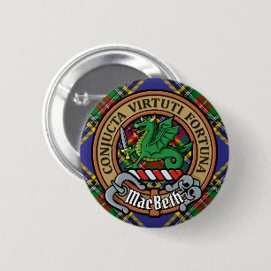 Chapa Redonda De 5 Cm Clan MacBeth Escudo sobre Tartán