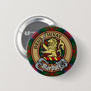 Chapa Redonda De 5 Cm Clan MacDuff Escudo sobre Tartán