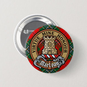 Chapa Redonda De 5 Cm Clan MacLean Escudo sobre Tartán