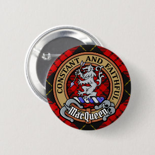 Chapa Redonda De 5 Cm Clan MacQueen Crest sobre Tartán