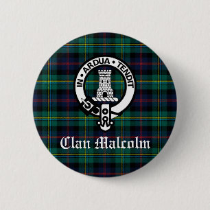 Chapa Redonda De 5 Cm Clan Malcolm Escudo Badge y Tartán