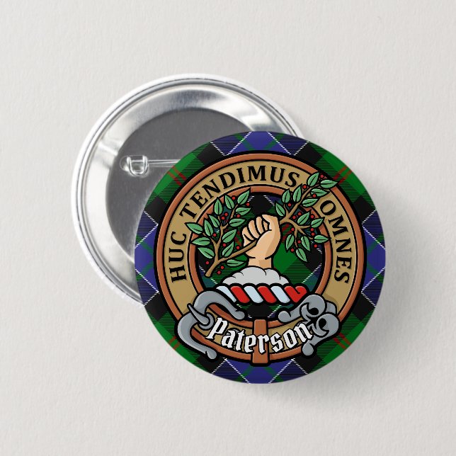 Chapa Redonda De 5 Cm Clan Paterson Escudo sobre Tartán (Anverso y reverso)