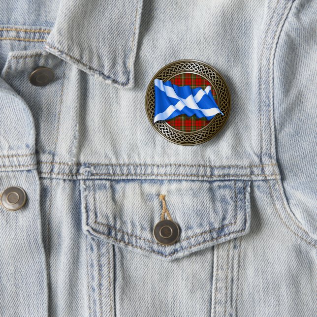 Chapa Redonda De 5 Cm Clan Scott Tartan Knot & Flag (In situ)