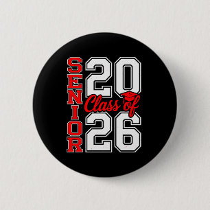 Chapa Redonda De 5 Cm Clase de 2026 Senior 26 Rojo Graduación Graduado