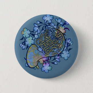 Chapa Redonda De 5 Cm Clase de Banda de Flores Azules del Cuerno Francés