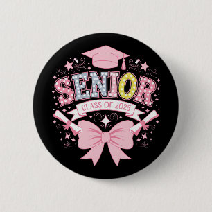 Chapa Redonda De 5 Cm Clase Superior De 2025 Graduación Coquette Rosa Bo