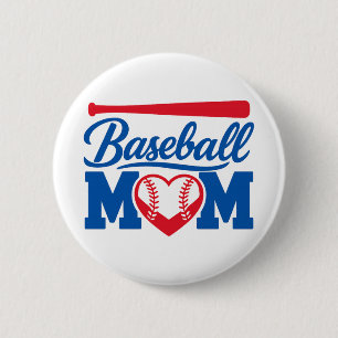 Chapa Redonda De 5 Cm Clásico Día de Juego de Mamá de Béisbol Corazón Az