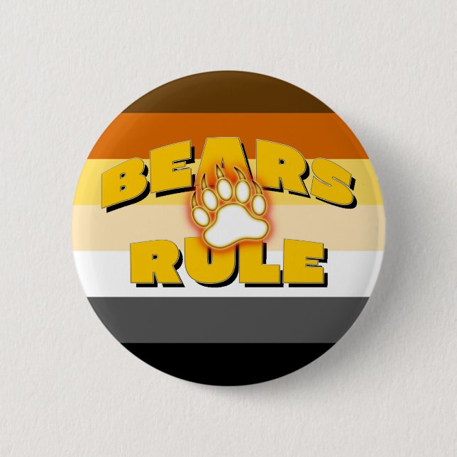 Chapa Redonda De 5 Cm Classic Bear Pride Flag Bears Rule Bear Paw (Anverso)
