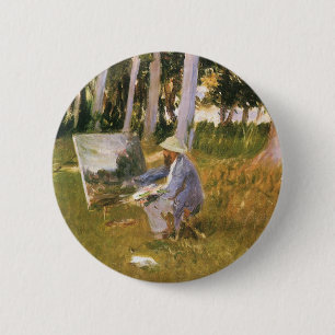 Chapa Redonda De 5 Cm Claude Monet pintando, en el lindero de un bosque 