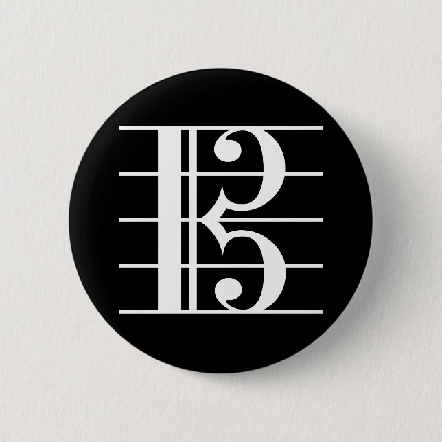 Chapa Redonda De 5 Cm Clef de alto Blanco-en-Negro (Anverso)