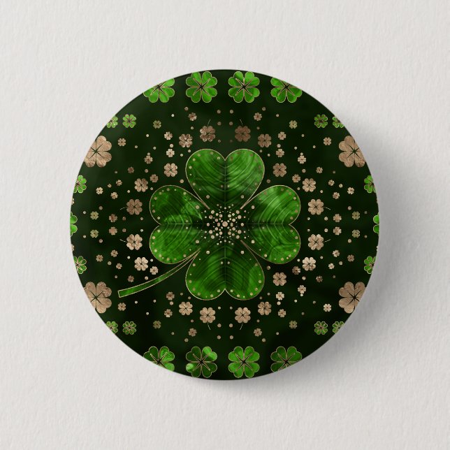 Chapa Redonda De 5 Cm Clérigo irlandés Shamrock de cuatro hojas malachit (Anverso)